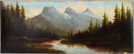 Framed Oil On Canvas, Three Sisters (Alberta Mountains).