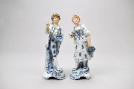 (2) Continental Porcelain Blue & White Porcelain Figures.