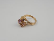 Yellow Gold Ring with Pink Stone.