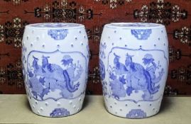 Pair of Oriental Blue & White Garden Seats.
