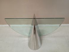 Hollywood Regency Chrome Cone Pedestal And Glass Table Base.