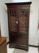1940s Bookcase Cabinet With 2 Leaded Glass Doors