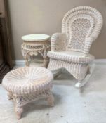 Wicker Rocker, Ottoman & Table.