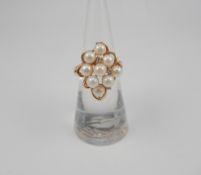 14K Yellow Gold and Pearl Cluster Ring.
