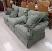 Contemporary 3-Seat Sofa With Green Floral Upholstery.