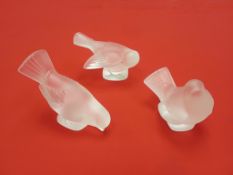 (3) Lalique Frosted Crystal Dove Figures.