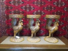 (3) Carved Wood Rooster Form Stands.