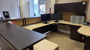 U-SHAPED RECEPTION STATION W/ OVERHEAD STORAGE