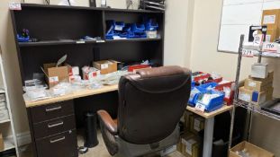L-SHAPED DESK W/ OVERHEAD STORAGE & CHAIR