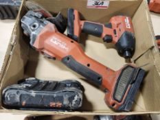 LOT - HILTI MOD AG 4S-22 21.6V BATTERY GRINDER & HILTI MOD SID 6-22 SCREW GUN W/ (1) BATTERY, NO CHA