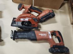LOT - HILTI SR 6-22 21.5V BATTERY SAWZALL & HILTI 5ML-22 CIRCULAR SAW W/ (2) BATTERIES, NO CHARGER