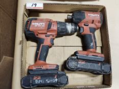 LOT - HILTI 6H-22 21.6V BATTERY HAMMER DRILL & HILTI SID 6-22 SCREW GUN W/ (2) BATTERIES, NO CHARGER