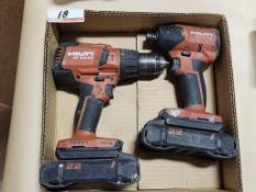LOT - HILTI 6H-22 21.6V BATTERY HAMMER DRILL & HILTI SID 6-22 SCREW GUN W/ (2) BATTERIES, NO CHARGER