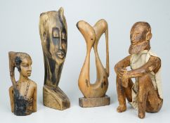 Folge von 4 afrikanischen Holzskulpturen, div. Ethnien