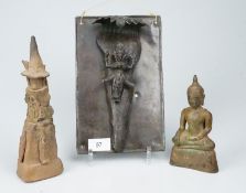 3 Antike Stücke Thailand /Kambodscha Buddastatue etc.
