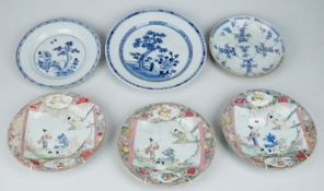 3 sehr feiner Famille Rose Teller Yongzheng 1722 ff.