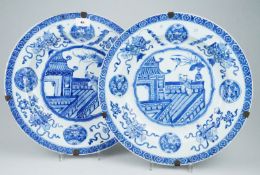 Pärchen große Platten Unterglasurbau Yongzheng 1735ff.