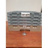 Appears to be 9x clear glass champagne flute & Cambro Camrack Glass Rack