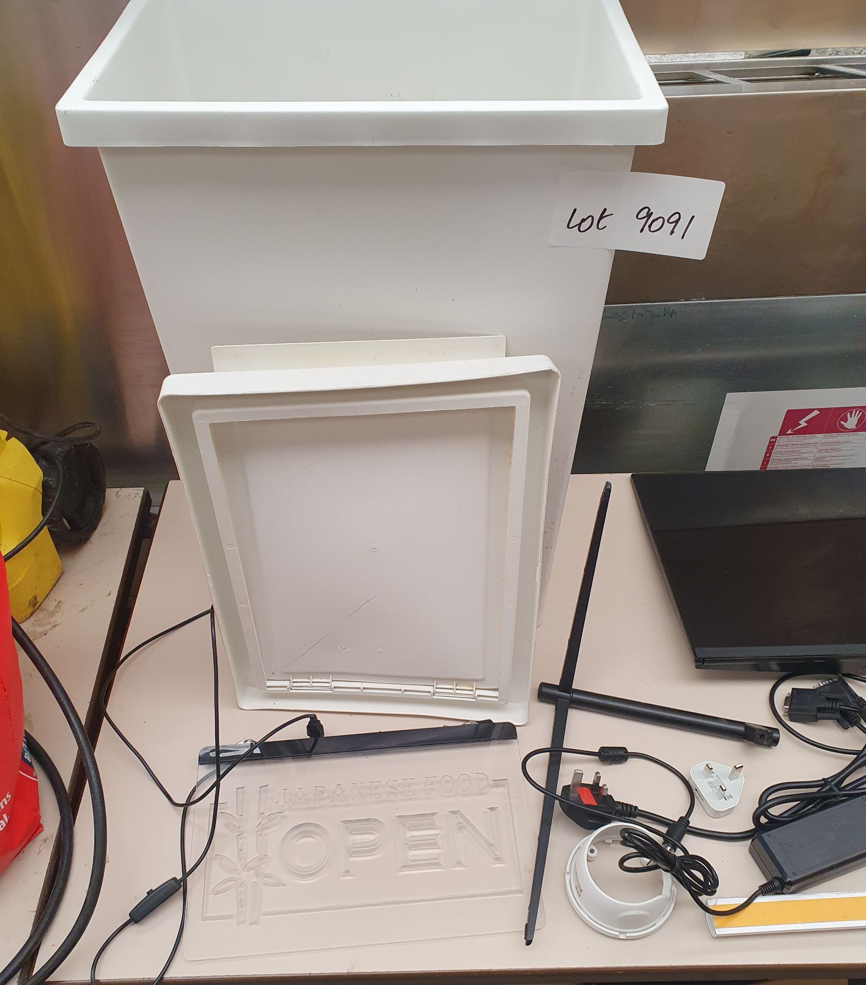 Bin, Wires, Open Sign & TV - Image 3 of 3