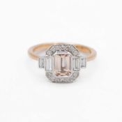 A 9k Art Deco style rose and white gold morganite and diamond set ring.