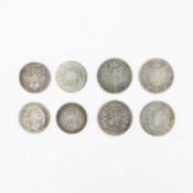 GB - Victoria silver coinage to include four silver half crowns, and four one Florin coins.