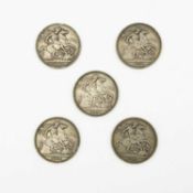 GB - Five Victoria Jubilee bust silver crown coins.