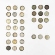 GB - A collection of silver and 0.500 silver threepence 3d coins.