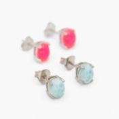 Two pairs of 925 silver gem-set stud earrings.