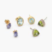 A 9k pair of Tanzanite stud earrings, and two other pairs of gem-set studs.