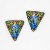 A pair of 1920's Chinese silver and cloisonne enamel dress clips.