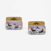 A pair of Nowegian silver-gilt and enamel cuff-links by Norne.
