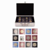 GB CROWNS & COINS - a metal coin case containing commemorative £5 proof crowns, £2 and other coins.