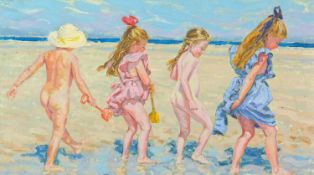 Sheila TIFFIN (1952) Four Girls on the Beach