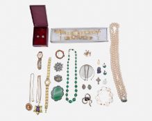 A collection of costume jewellery, including silver and a little 9k gold.