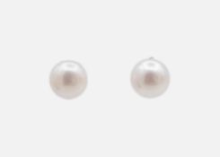 A pair of 9k cultured white oblate pearl ear studs.