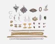 A selection of costume jewellery, including a silver curb bracelet.