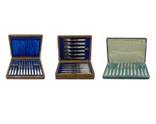 A set of mother-of-pearl and silver-handled dessert cutlery by Harrison Brothers & Howson.