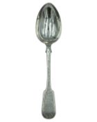 A Victorian silver fiddle-patterned tablespoon by Thomas Hart Stone.