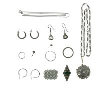A selection of silver and white metal jewellery.