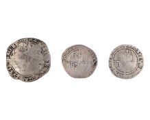 GB - Hammered coins, two Elizabeth I sixpence coins, 1580 & 1585, and a Charles I halfcrown.