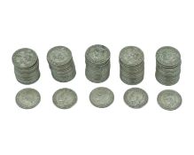 GB - A large collection of George VI pre-1947, .500 silver, one shilling coins.