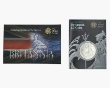 GB - Two Britannia fine silver one ounce £2 coins, 2008 & 2009.