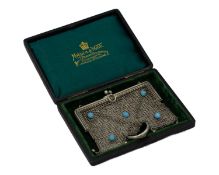 An 800 silver chatelaine mesh coin purse with turquoise.