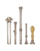 A selection of silver propelling pencils and dip pen.