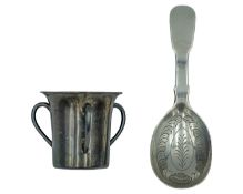 A silver miniature tyg loving cup.