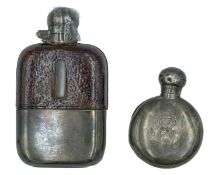 A silver and leather-mounted hip flask by James Dixon & Sons Ltd.