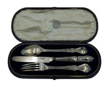 A Victorian set of silver christening cutlery by Aaron Hatfield & Sons.