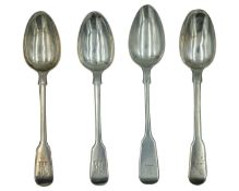 A pair of William IV silver fiddle-pattern teaspoons by Mary Chawner.