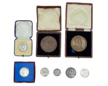 ROYAL COMMEMORATIVE MEDALS - four silver Coronation medals,and two bronze medals. Victoria to George