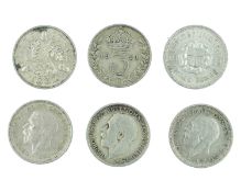 GB - A large collection of pre-1`947, .500 silver, threepence coins, George V-George VI.